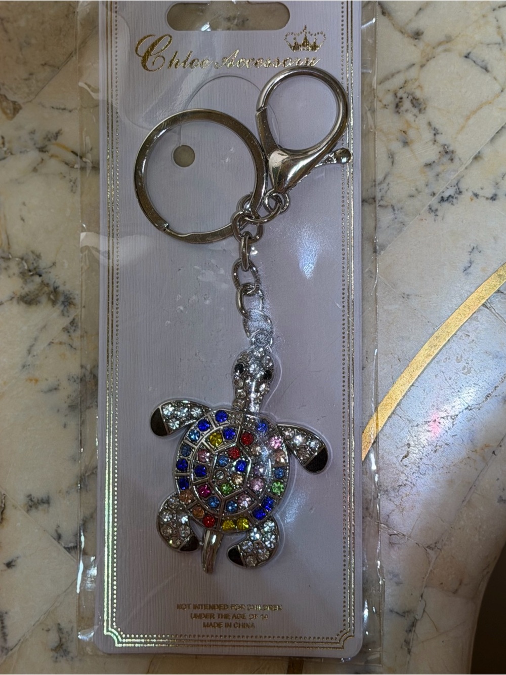 Multicolor Turtle Keychain - Silver Tone - Picture 3 of 3
